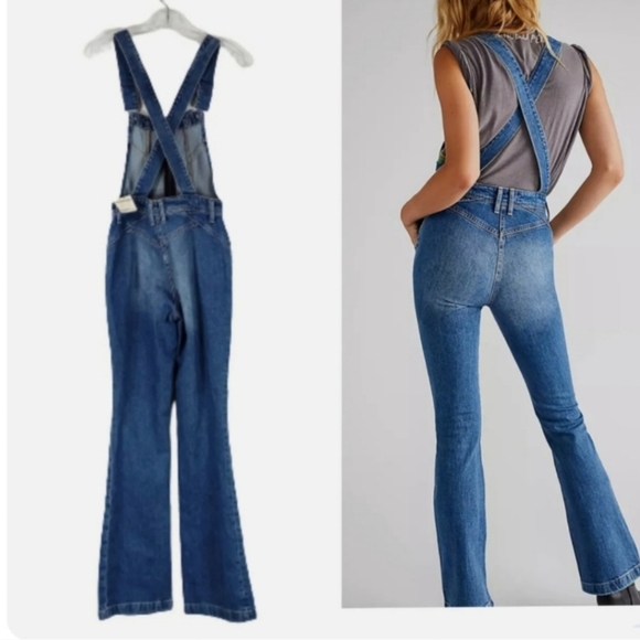 We The Free Camilla Overalls Slim Bootcut Denim Zip Front S - Picture 2 of 15